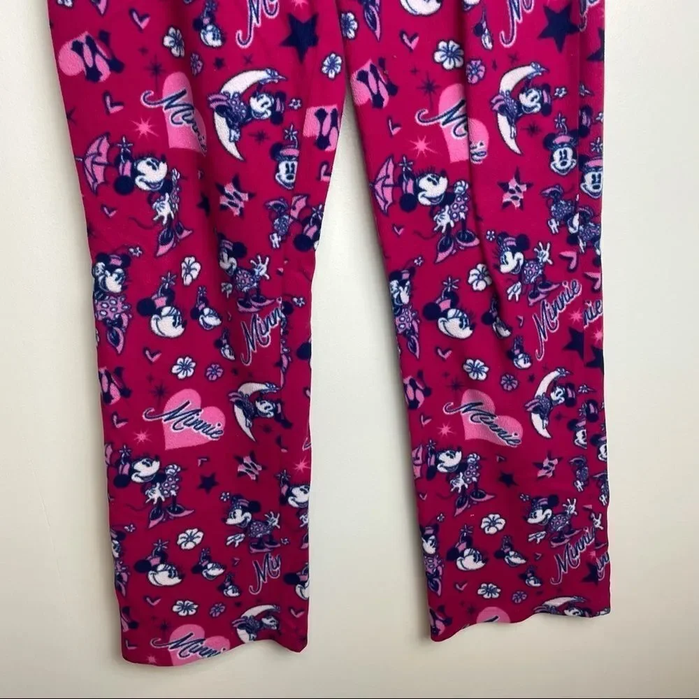 Disney Mini Mouse Solid Pink Graphic Hearts Pajama Pants size L Ultra Soft - Picture 8 of 10